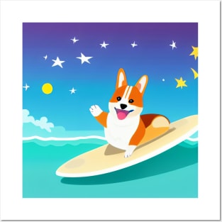 Surfing Corgi Dog Posters and Art